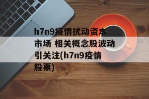 h7n9疫情扰动资本市场 相关概念股波动引关注(h7n9疫情股票)